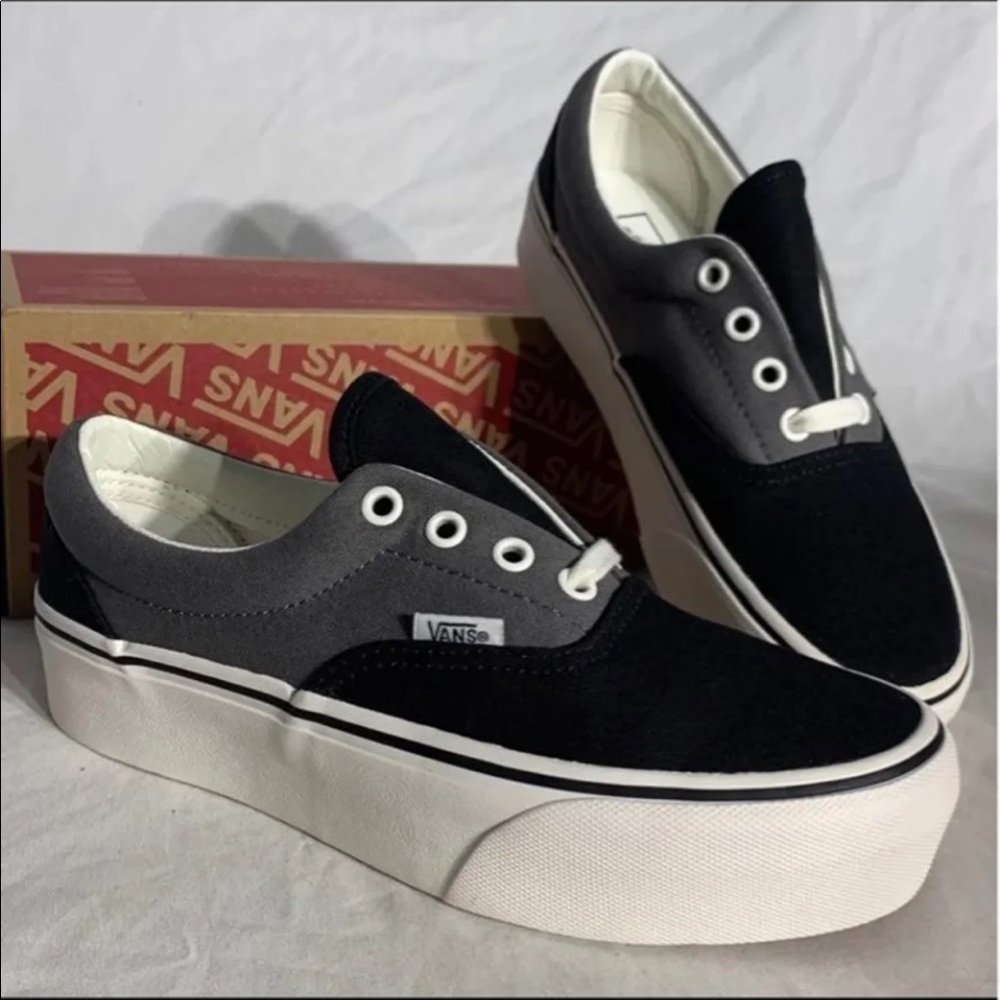 Vans Era Platform 2‎ Tone Black Grey Shoes New Without Box Womans 5 , 5.5